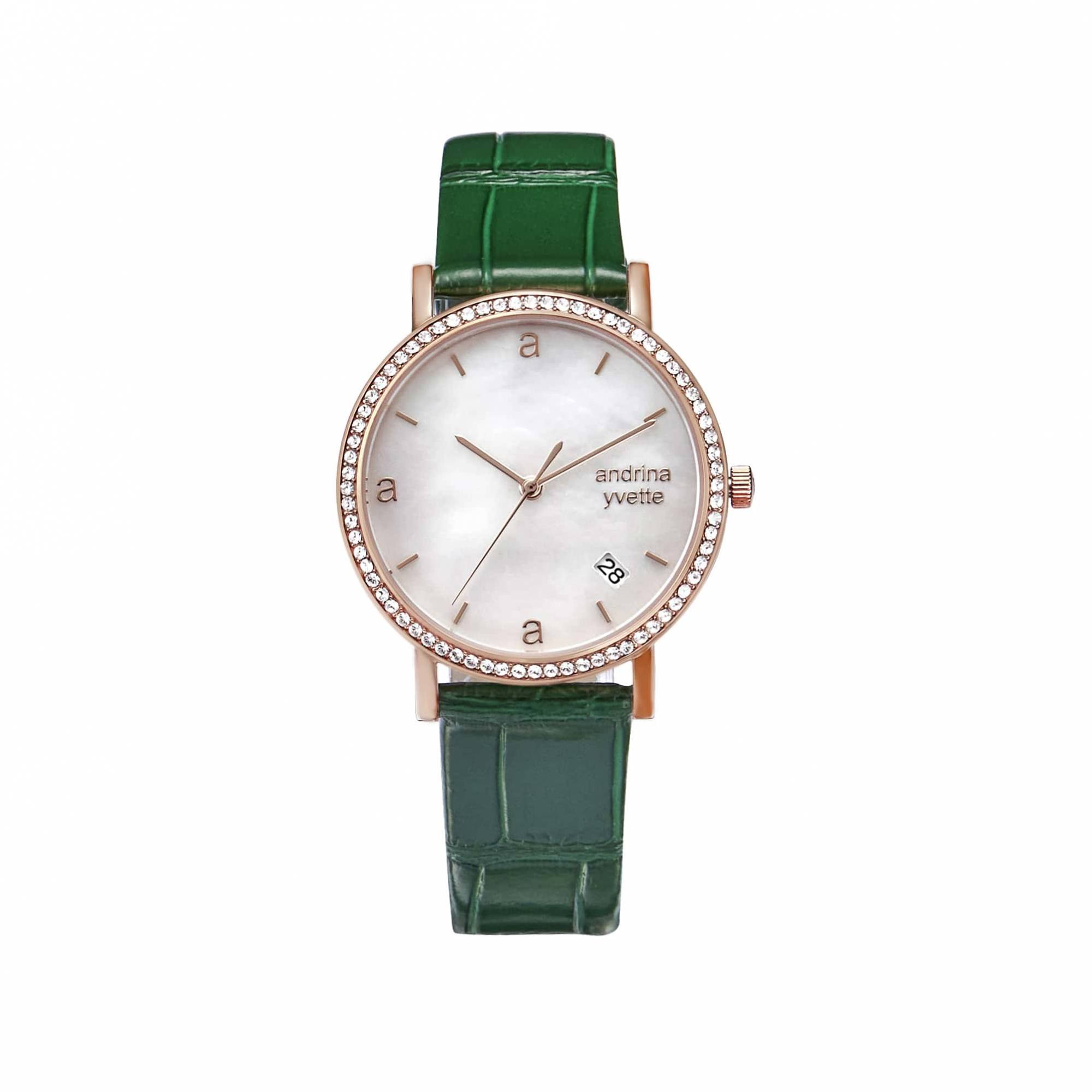 Classic Mother of Pearl Rose Gold  | Emerald Green Genuine Leather