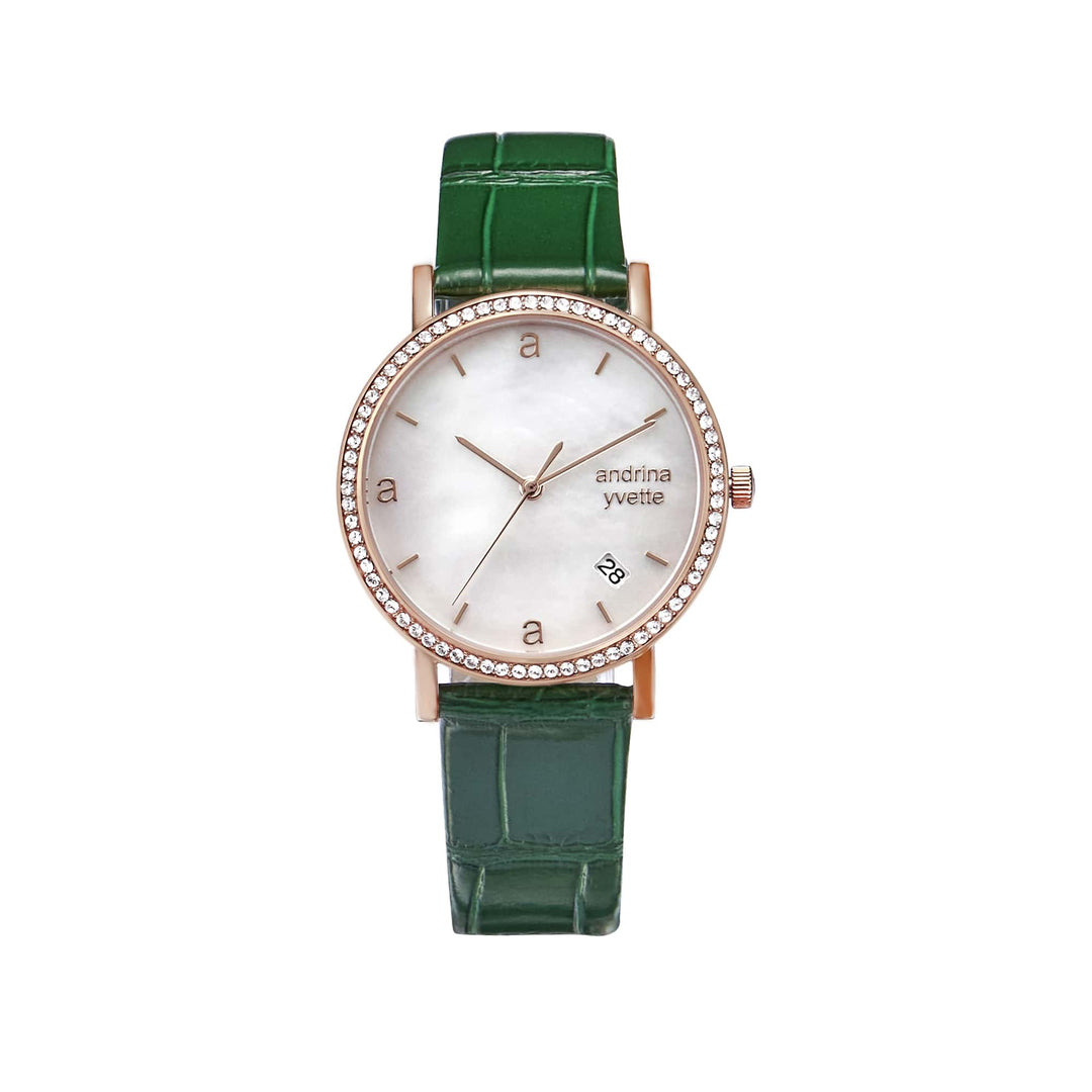 Classic Mother of Pearl Rose Gold  | Emerald Green Genuine Leather New Collection