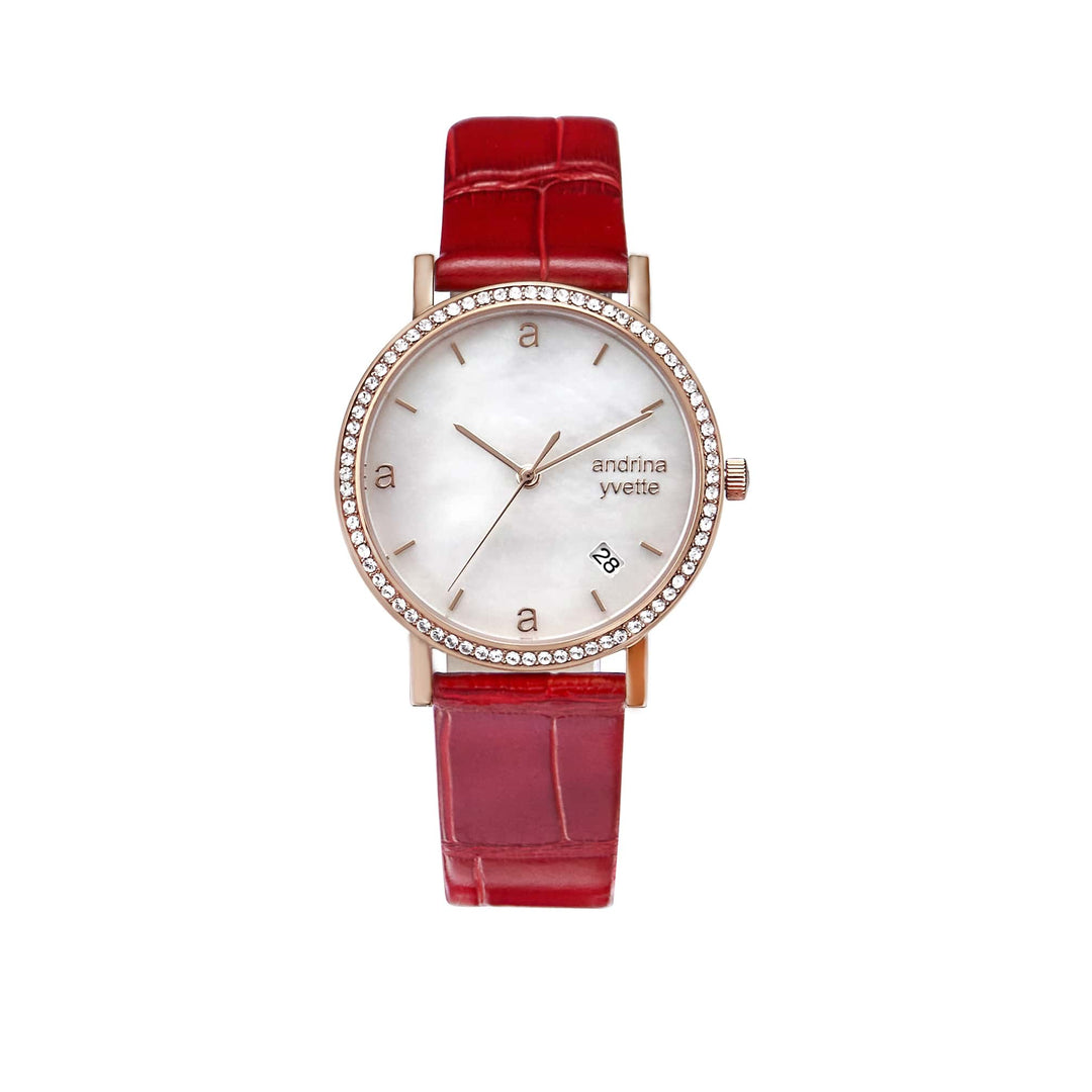 Classic Mother of Pearl Rose Gold | Ruby Red  Genuine Leather New Collection