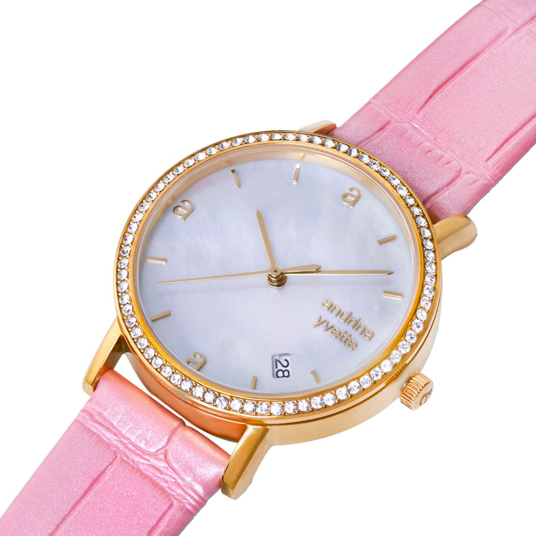 Classic Mother of Pearl Gold| Baby Pink Genuine Leather New Collection