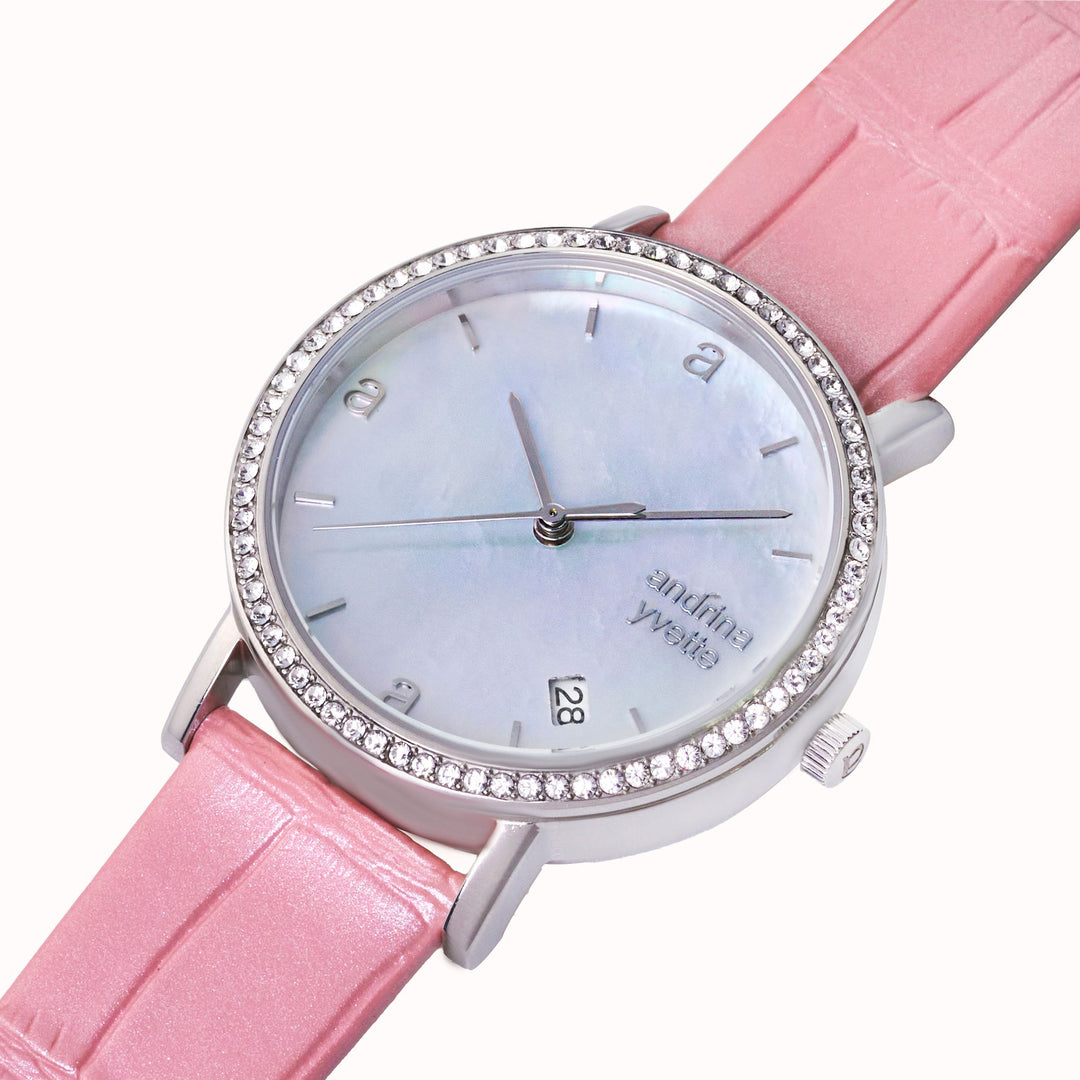 Classic Mother of Pearl Silver | Baby Pink Genuine Leather New Collection