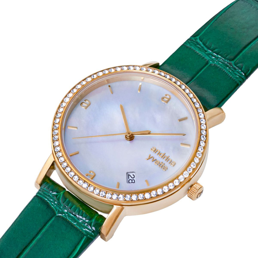 Classic Mother of Pearl Gold | Emerald Green Genuine Leather New Collection