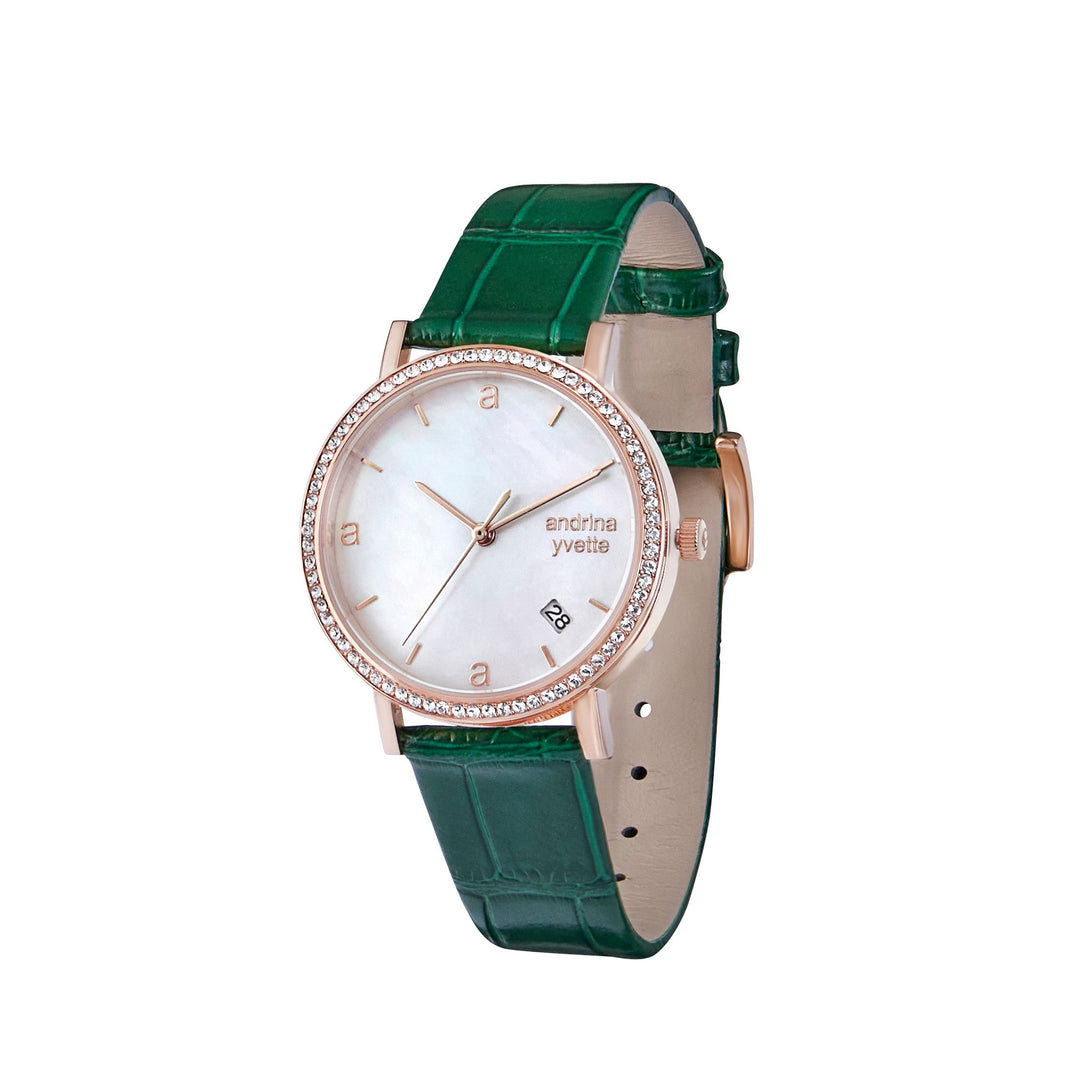 Classic Mother of Pearl Rose Gold  | Emerald Green Genuine Leather New Collection
