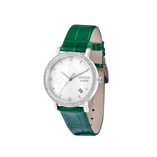Classic Mother of Pearl Silver | Emerald Green Genuine Leather    New Collection