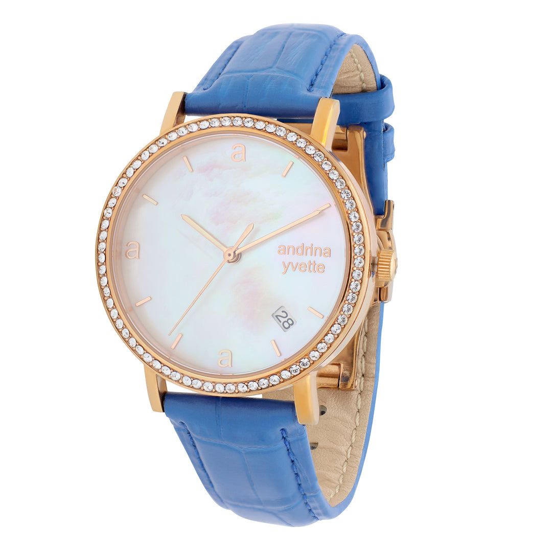 Classic Mother of Pearl Gold | Baby Blue Genuine  Leather New Collection