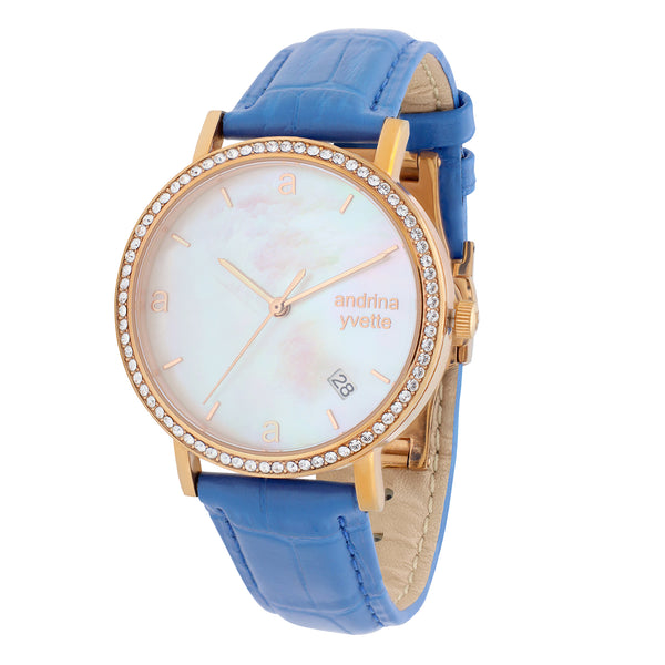 Classic Mother of Pearl Gold | Baby Blue Genuine  Leather New Collection