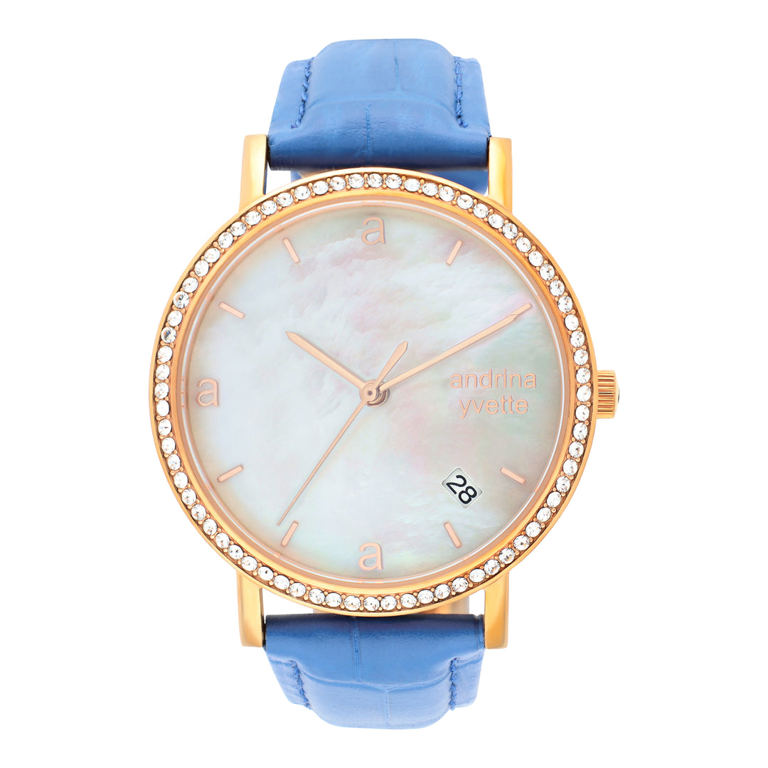 Classic Mother of Pearl Gold | Baby Blue Genuine  Leather New Collection