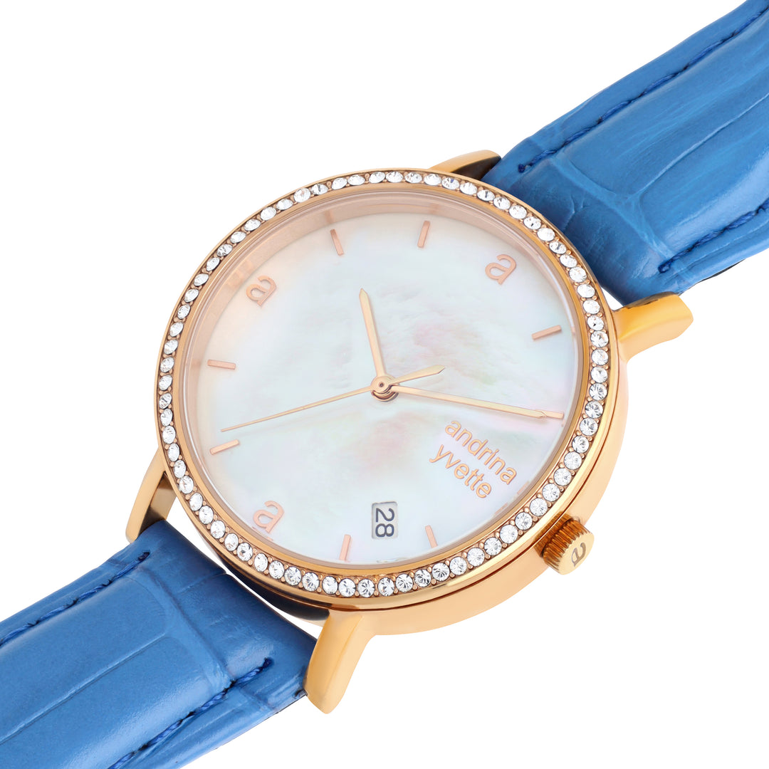 Classic Mother of Pearl Gold | Baby Blue Genuine  Leather New Collection