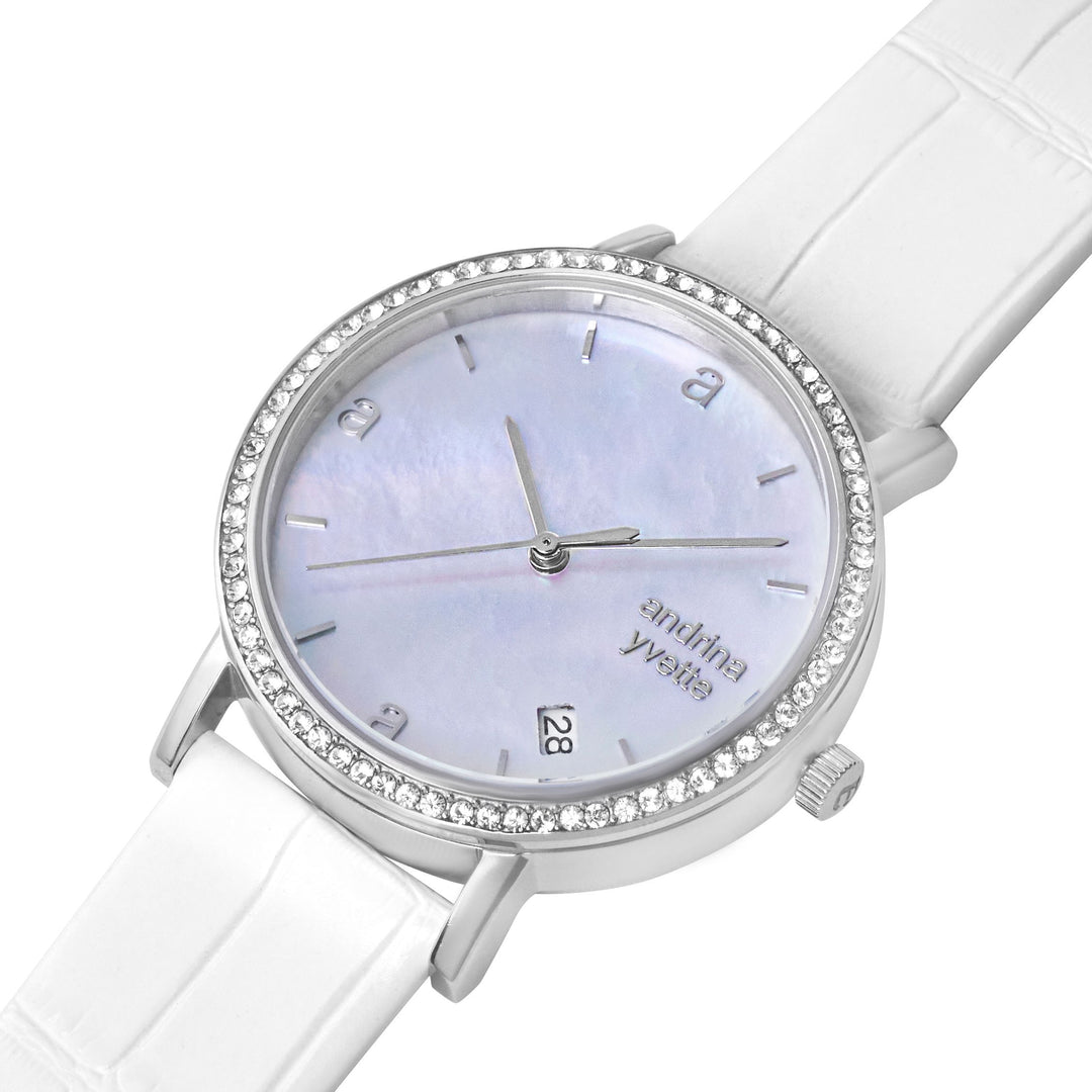 Classic Mother of Pearl Silver | Ivory White Genuine Leather