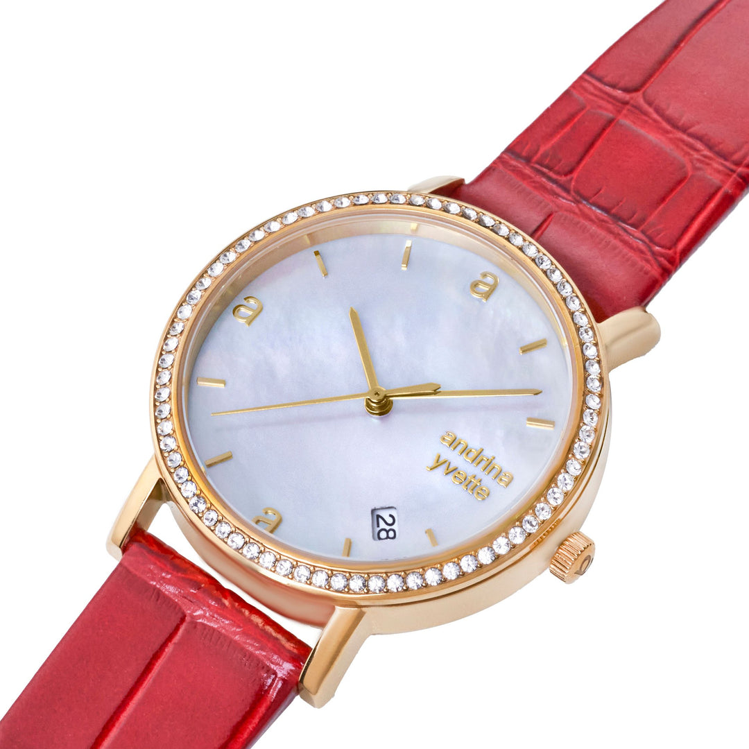 Classic Mother of Pearl Gold | Ruby Red  Genuine Leather New Collection