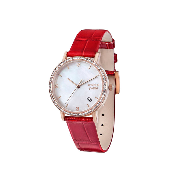 Classic Mother of Pearl Rose Gold | Ruby Red  Genuine Leather New Collection