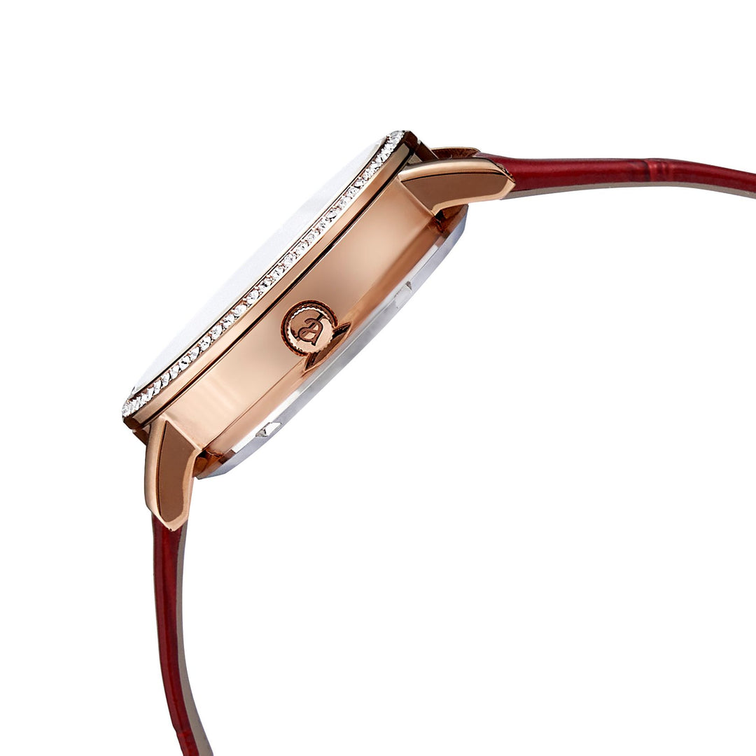 Classic Mother of Pearl Rose Gold | Ruby Red  Genuine Leather New Collection