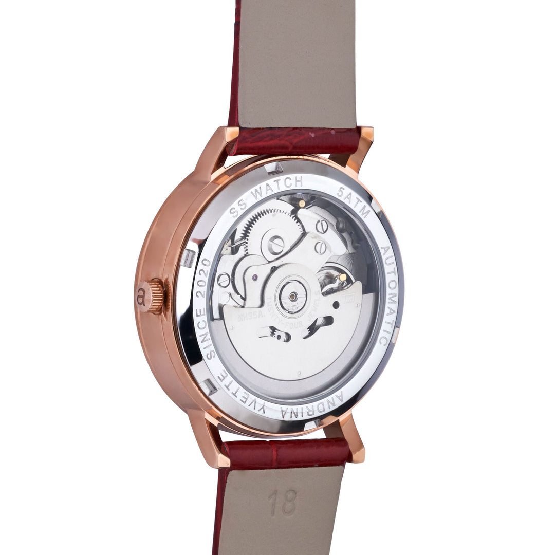 Classic Mother of Pearl Rose Gold | Ruby Red  Genuine Leather New Collection