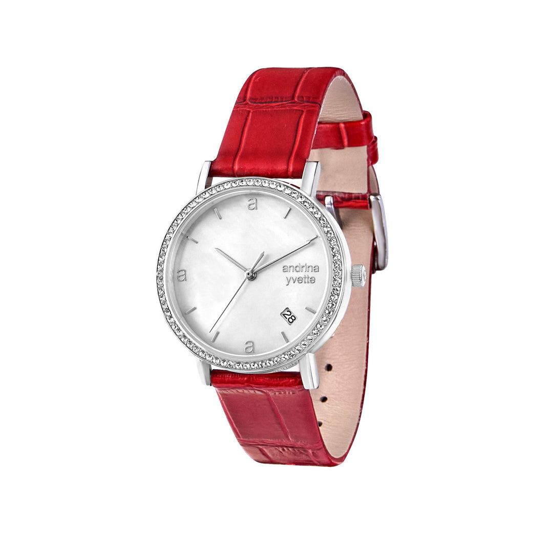 Classic Mother of Pearl Silver | Ruby Red  Genuine Leather New Collection