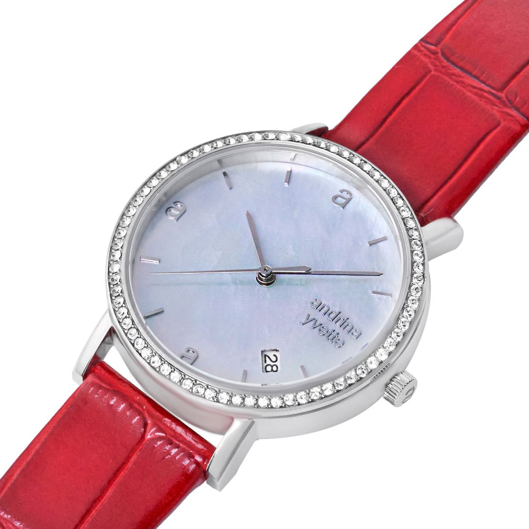 Classic Mother of Pearl Silver | Ruby Red  Genuine Leather New Collection